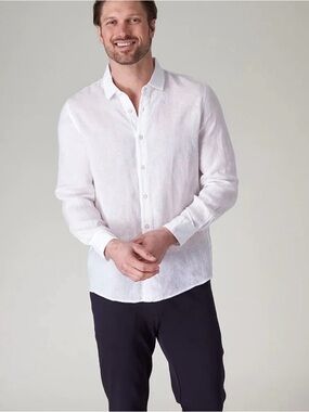 NEW RAFFI brayden long sleeve linen shirt in white